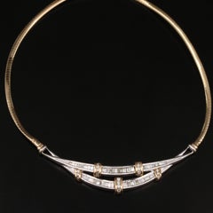 Modern Emerald Cut Diamonds Omega Necklace, 18K Yellow Gold