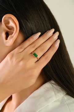 Modern Emerald Cut Natural Emerald Bezel Set Solitaire Ring in 18K Yellow Gold