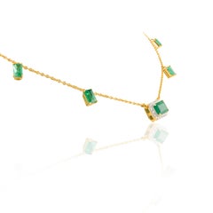Emerald Charm Necklace 14k Yellow Gold, Emerald Fine Jewelry Gift For Women