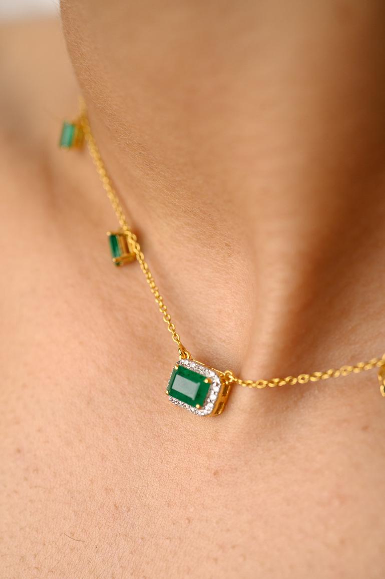 Emerald Charm Necklace 14k Yellow Gold, Emerald Fine Jewelry Gift For Women For Sale 1