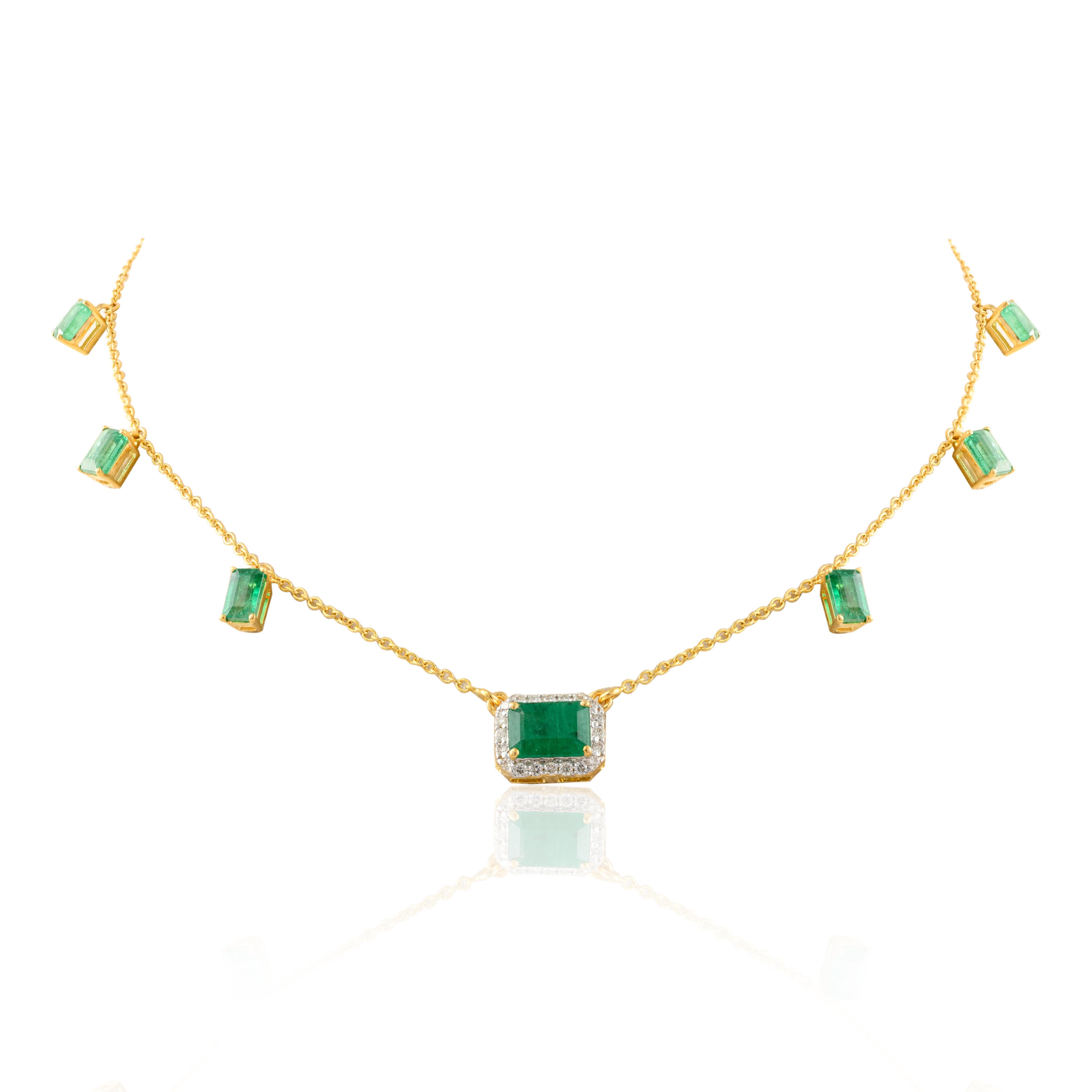 Emerald Charm Necklace 14k Yellow Gold, Emerald Fine Jewelry Gift For Women For Sale 2