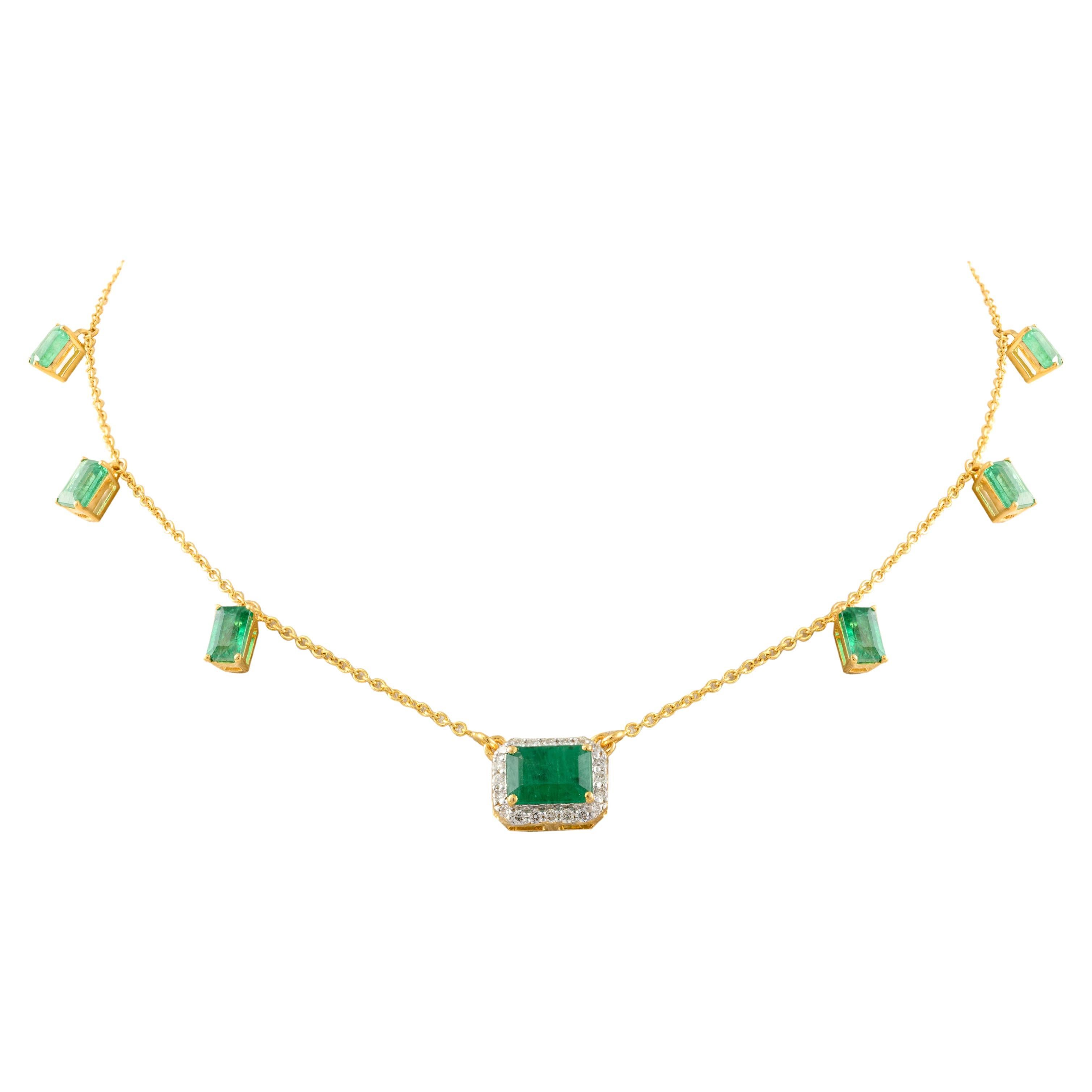 Emerald Charm Necklace 14k Yellow Gold, Emerald Fine Jewelry Gift For Women