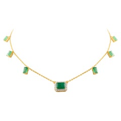 Smaragd-Charm-Halskette 14k Gelbgold, Smaragd feiner Schmuck für Damen