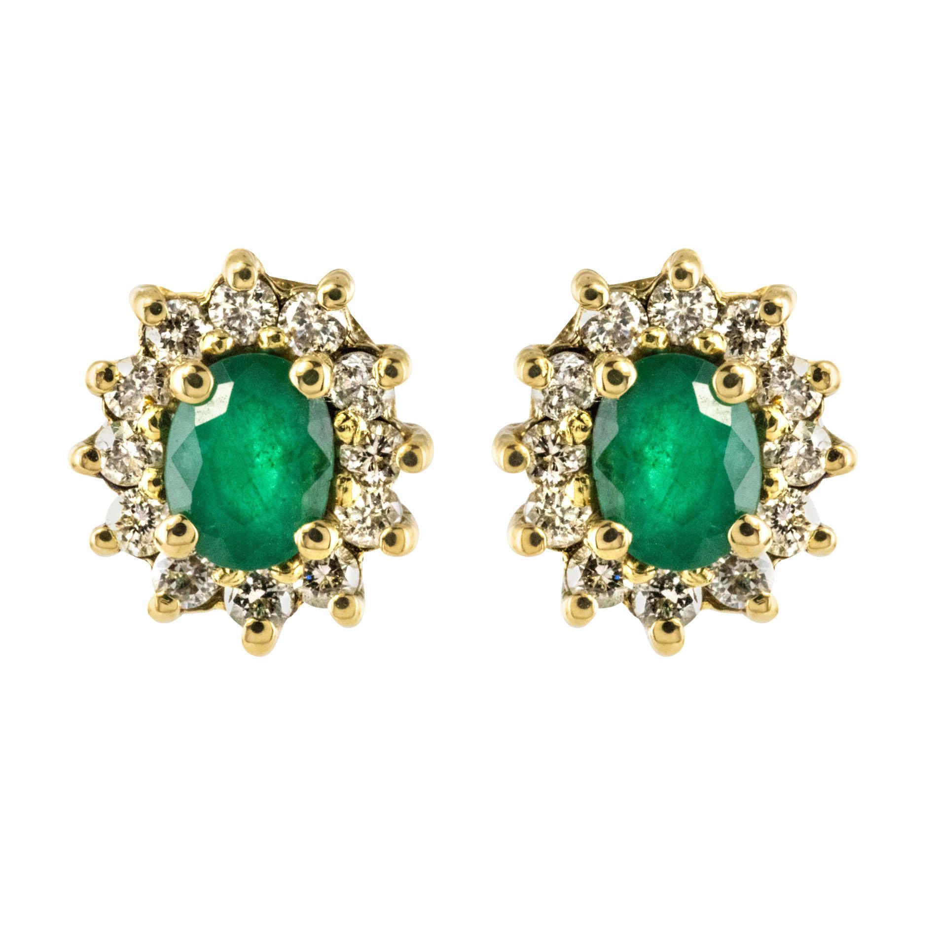 Modern Emerald Diamond 18 Karat Yellow Gold Daisy Earrings