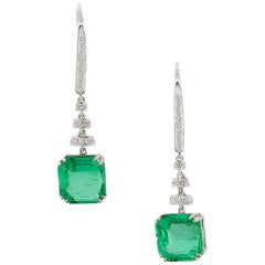 Modern Emerald Diamond Gold Drop Earrings