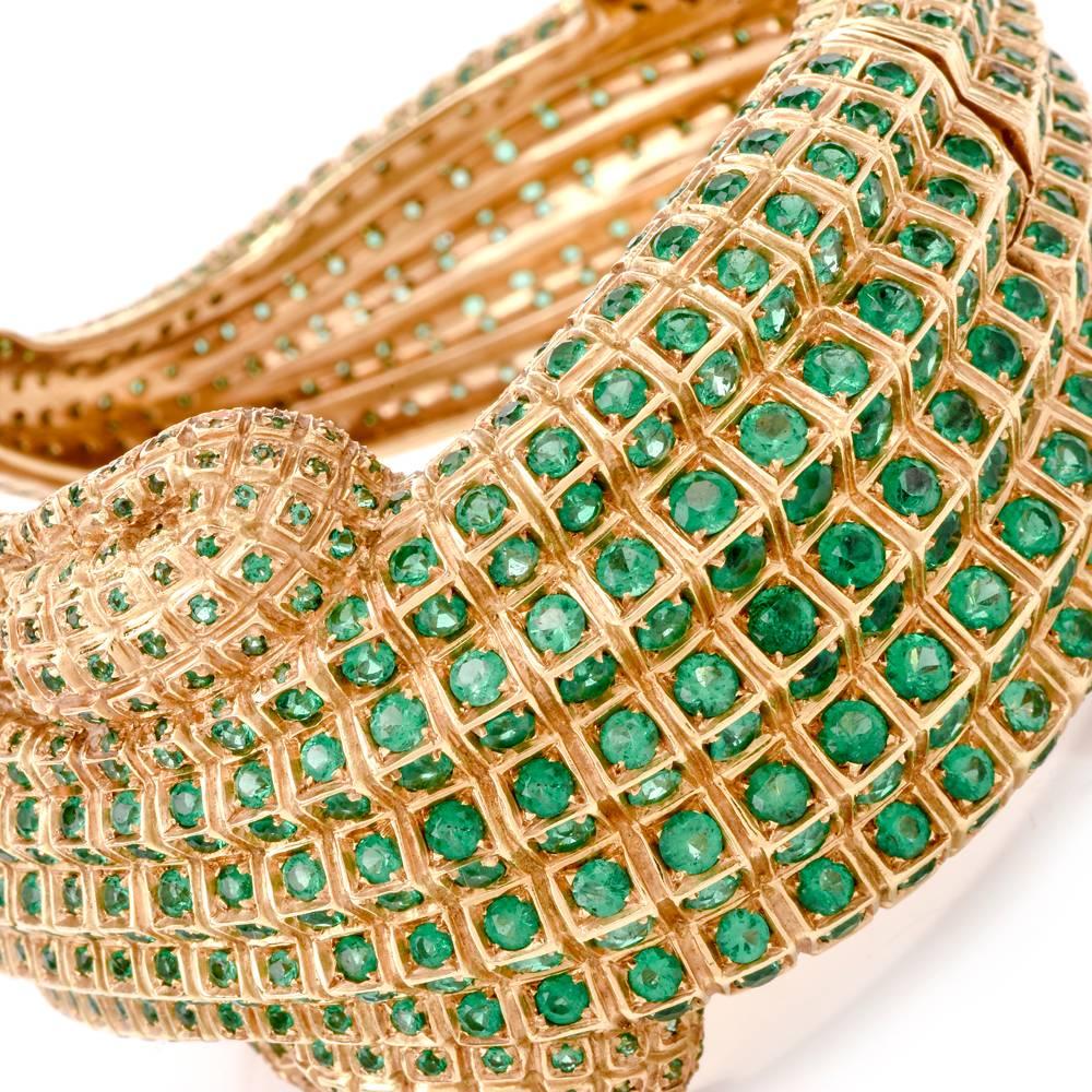 Modern Emerald Diamond Green Gold Alligator Bangle Bracelet 2