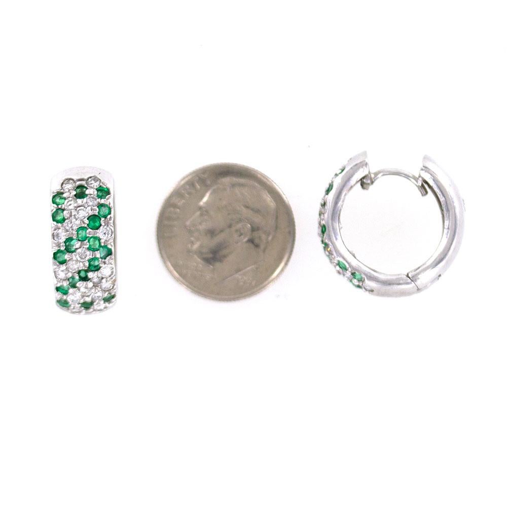 Round Cut Modern Emerald Diamond Huggie White Gold Earrings
