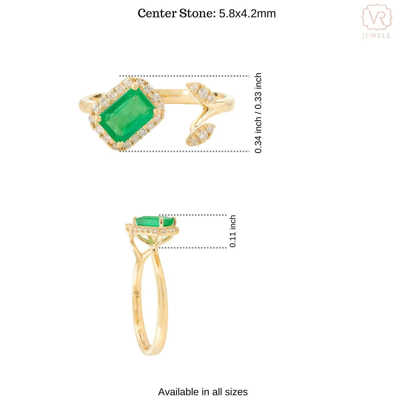 En vente :  The Moderns Emerald Diamond Open Ring for Her in 18k Solid Yellow Gold (Bague ouverte en or jaune 18 carats avec émeraude et diamant) 9