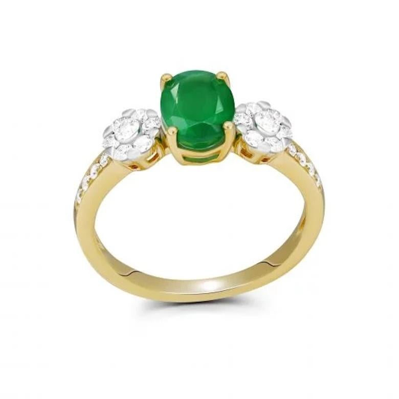 Antique Cushion Cut Modern Emerald Diamond Yellow 18K Gold Band Ring for Her For Sale