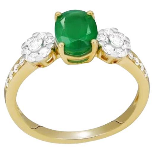 Modern Emerald Diamond Yellow 18K Gold Band Ring for Her For Sale