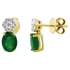 Modern Emerald Diamond Yellow 18K Gold Earrings for Her