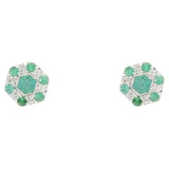 Modern Emerald Diamonds 18 Karat White Gold Stud Earrings