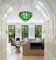 Modern Emerald Green and Ice Color Murano Glass Chandelier or Flush Mount