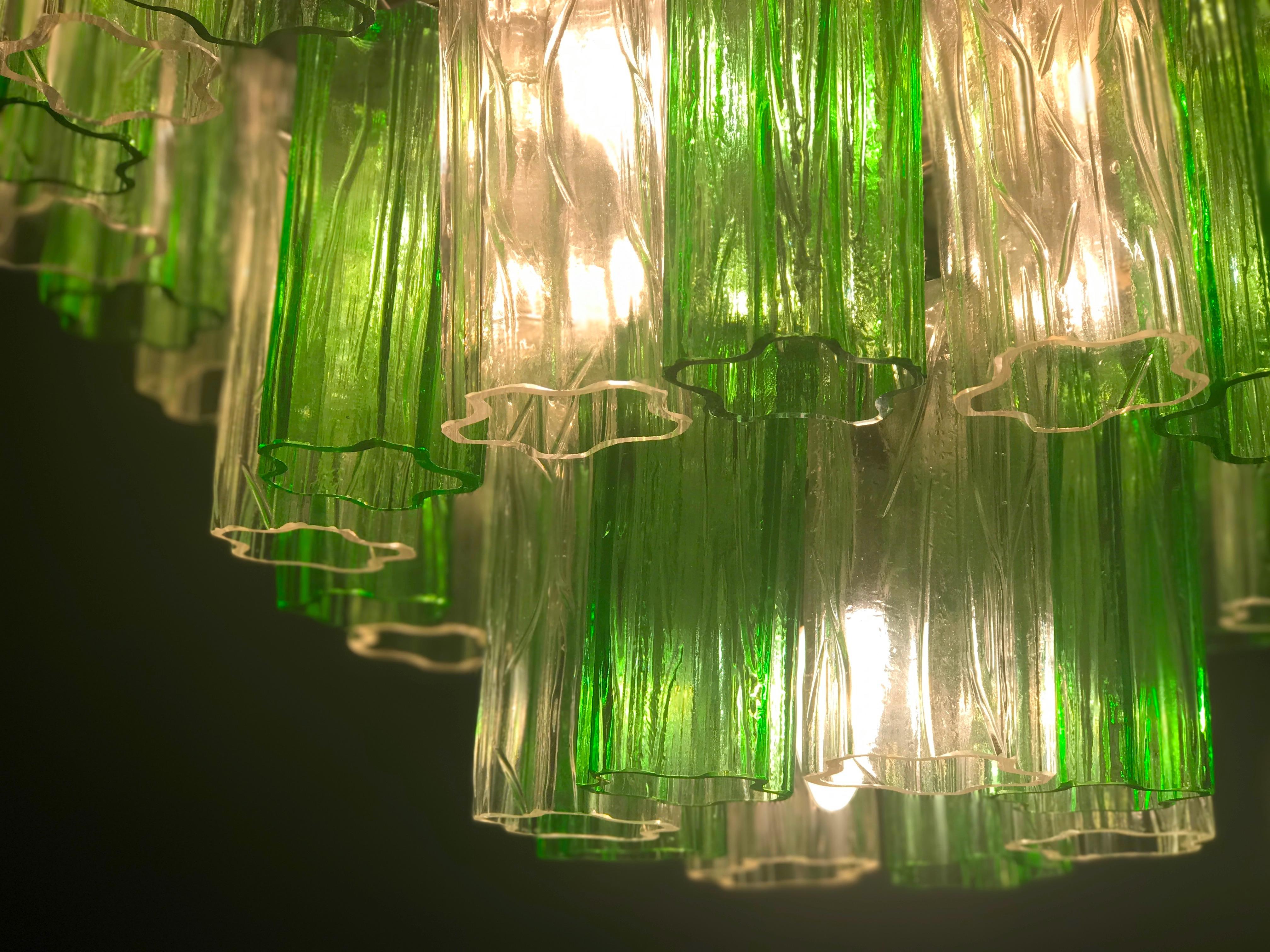 Blown Glass Modern Emerald Green and Ice Color Murano Glass Chandelier or Flush Mount For Sale
