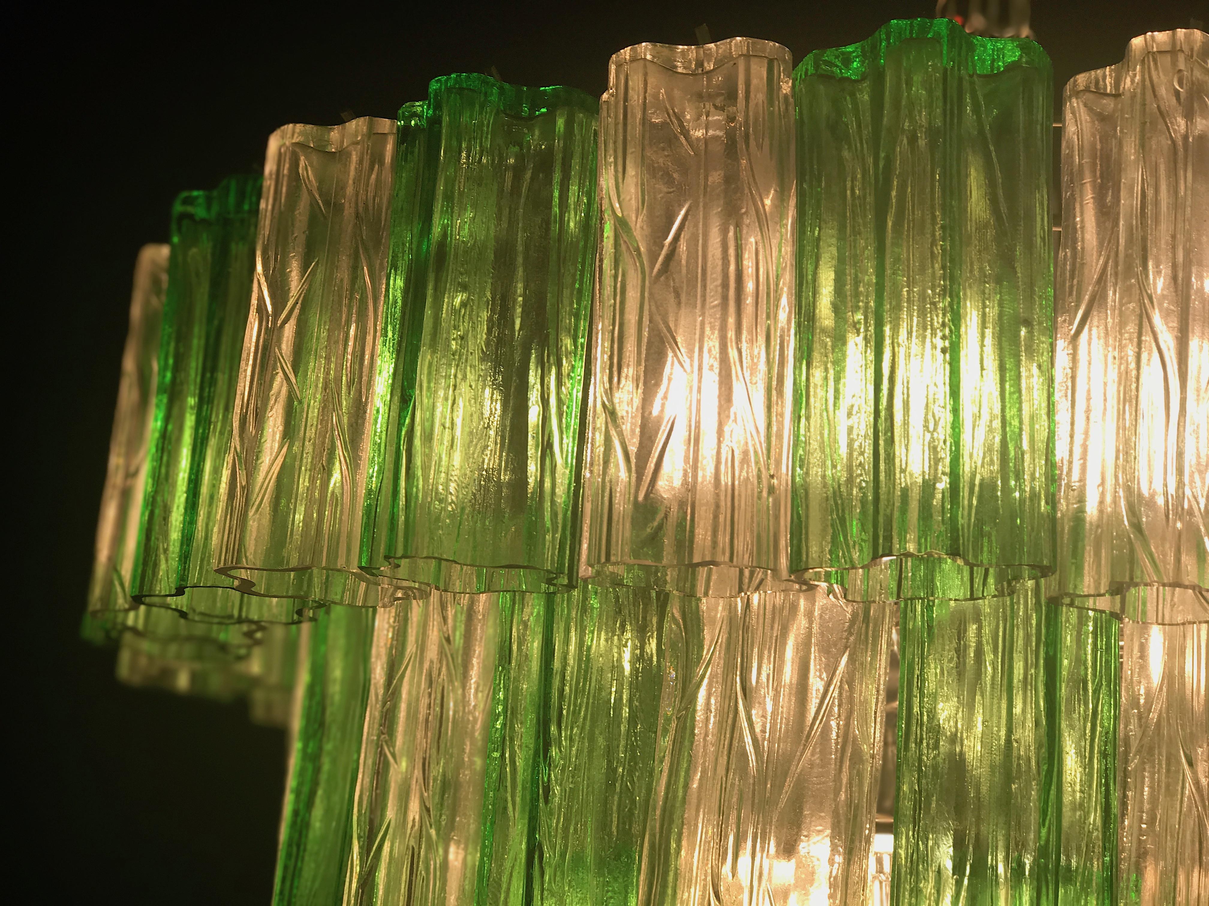Blown Glass Modern Emerald Green and Ice Color Murano Glass Chandelier or Flush Mount For Sale