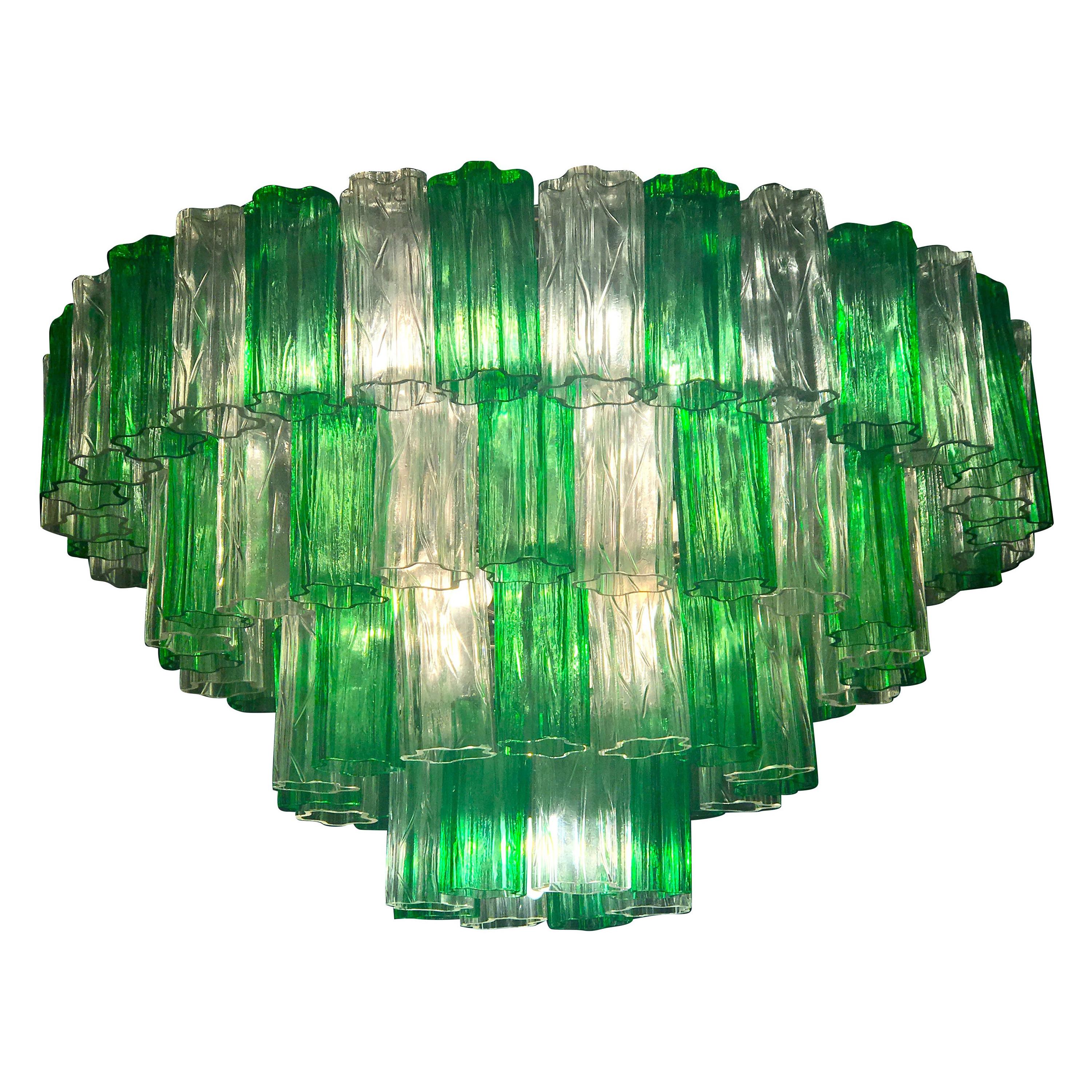  Modern Emerald Green and Ice Color Murano Glass Chandelier or Flush Mount