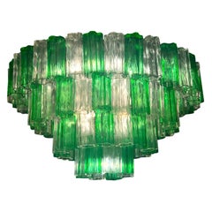 Modern Emerald Green and Ice Color Murano Glass Chandelier or Flush Mount