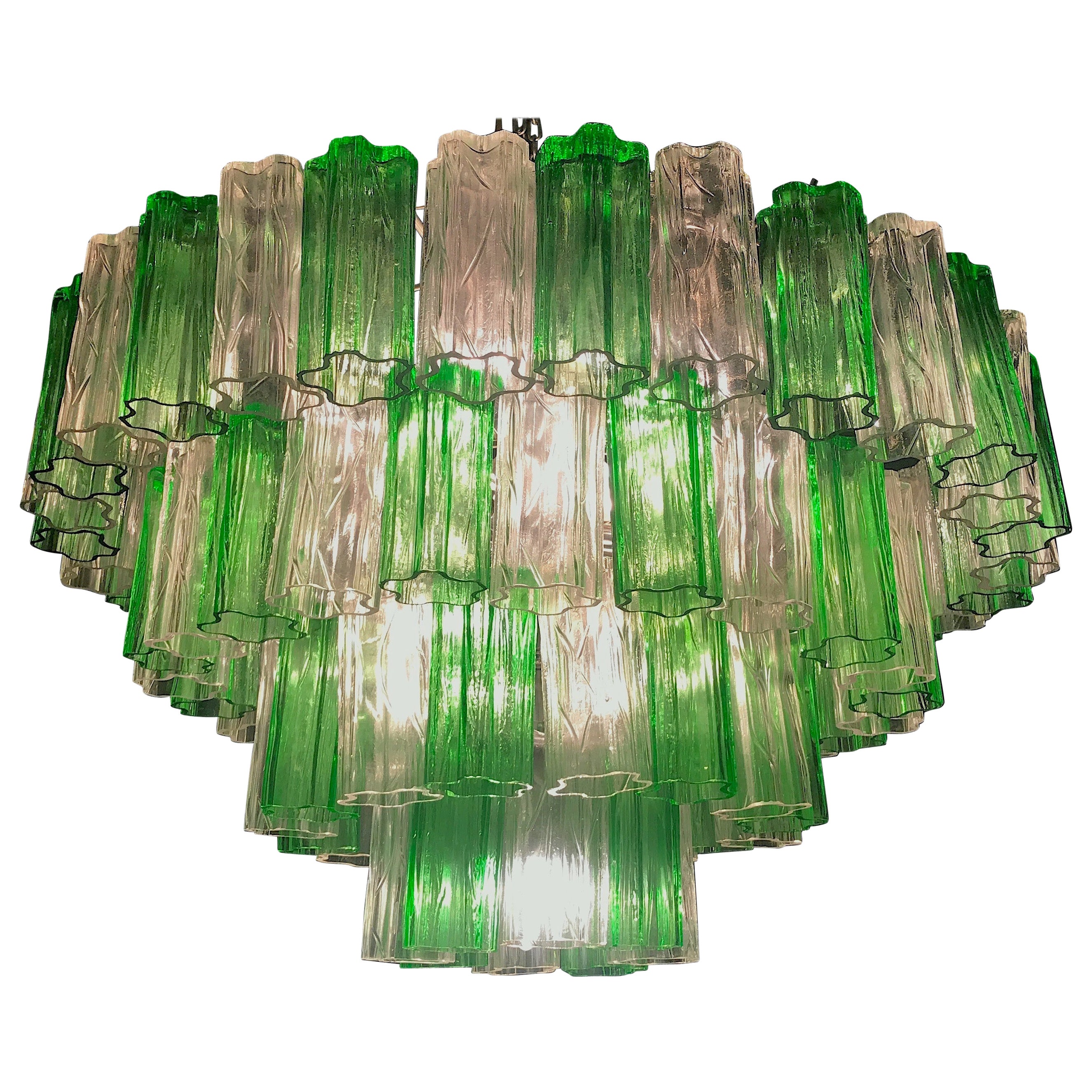 Lampadario moderno in vetro di Murano color verde smeraldo e ghiaccio o a filo