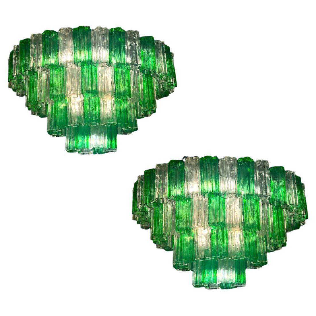 Modern Emerald Green and Ice Color Murano Glass Chandelier or Flush Mount