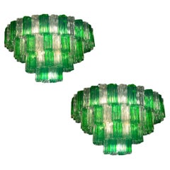 Modern Emerald Green and Ice Colour Murano Glass Chandelier or Flush Mount