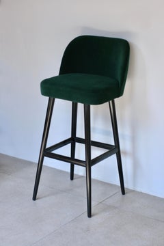 Modern Emerald Green Fabric Bar Stool with Oak Base Painted Black