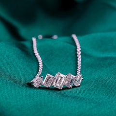 Modern Emerald & Pear Cut Diamond Adjustable Bolo Clasp Bracelet 18K White Gold