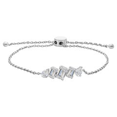 Modern Emerald & Pear Cut Diamond Adjustable Bolo Clasp Bracelet 18K White Gold