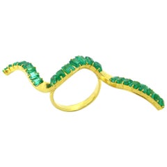 Modern Emeralds Yellow Gold Cocktail Fashion Design Wave Ring