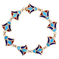 Modern Enamel 18 Karat Yellow Gold Egyptian Lotus Flower Bracelet