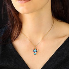 Modern Enamel 18 Karat Yellow Gold Egyptian Lotus Flower Pendant