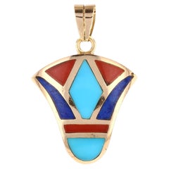 Modern Enamel 18 Karat Yellow Gold Egyptian Lotus Flower Pendant