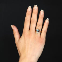 Modern Enamel 18 Karat Yellow Gold Egyptian Lotus Flower Ring