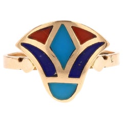 Modern Enamel 18 Karat Yellow Gold Egyptian Lotus Flower Ring