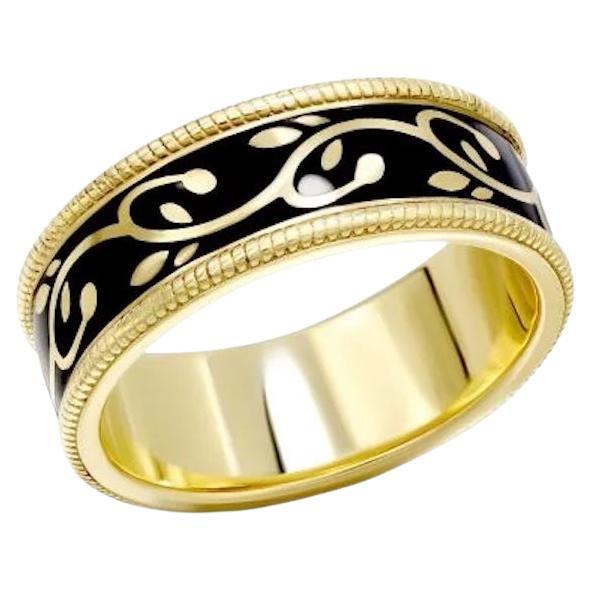 Modern Enamel Band Yellow 14k Gold Ring for Her For Sale