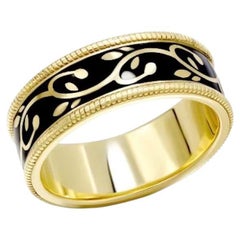 Anillo moderno de oro amarillo 14k con banda de esmalte para ella
