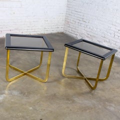 Modern End Side Tables 1 Rectangle 1 Square Glass Inset Tops & Brass Plate Bases