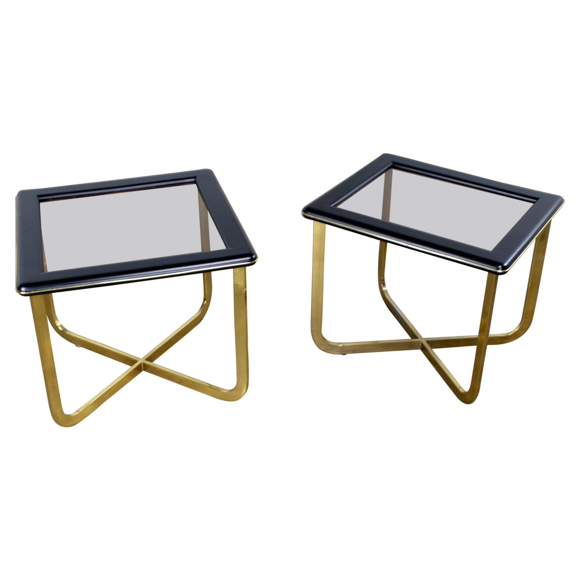 Modern End Side Tables 1 Rectangle 1 Square Glass Inset Tops & Brass Plate Bases