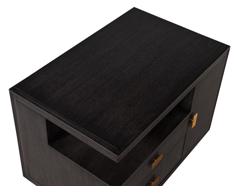 Modern End Table in Grey Charcoal Finish and Bronzed Hardware For Sale 1
