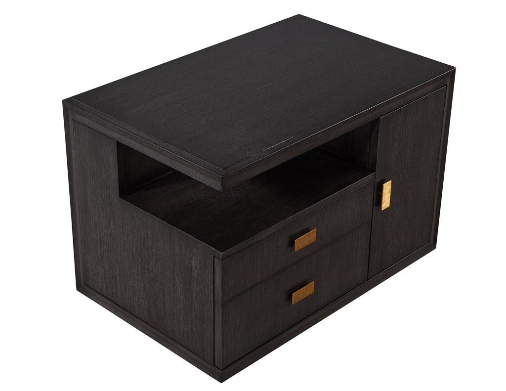 Modern End Table in Grey Charcoal Finish and Bronzed Hardware For Sale 2