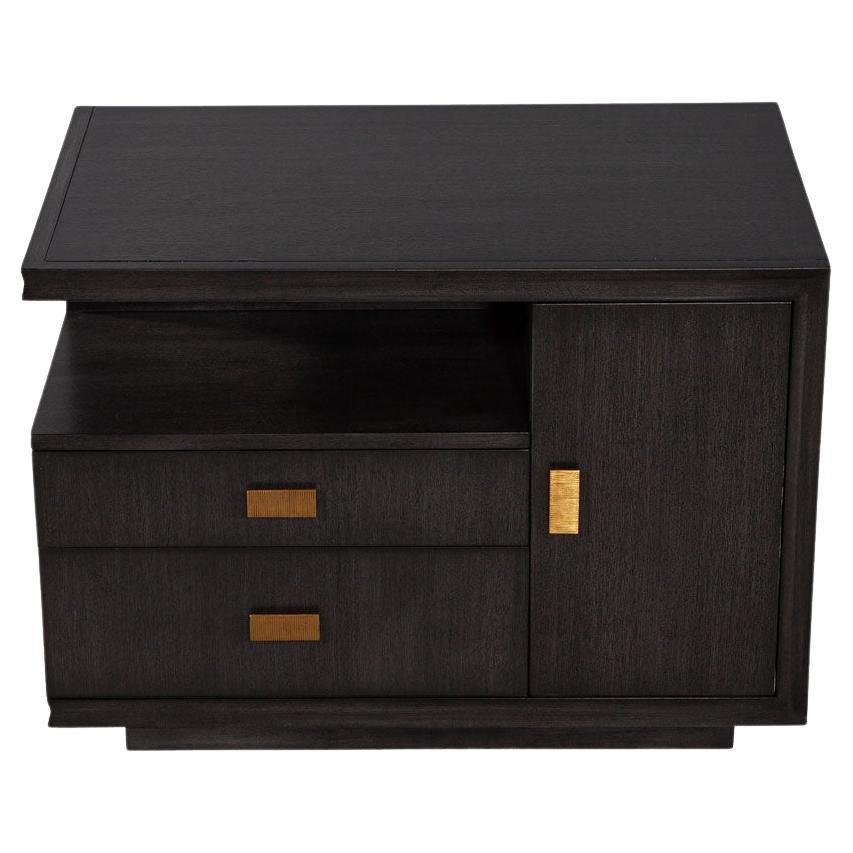 Modern End Table in Grey Charcoal Finish and Bronzed Hardware For Sale