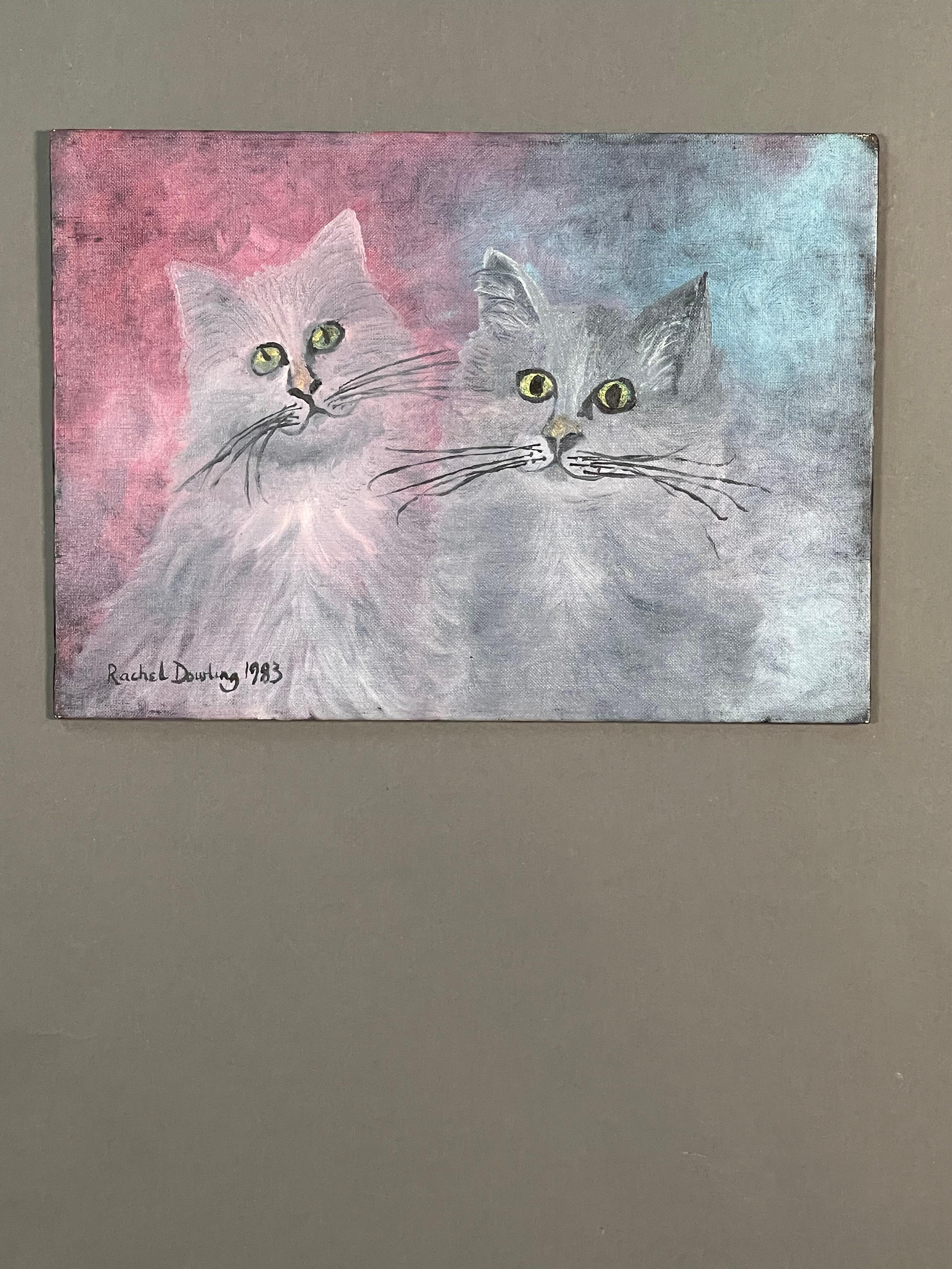 Modern English Animalier Signed Painting Two Cats In Good Condition In Roma, IT
