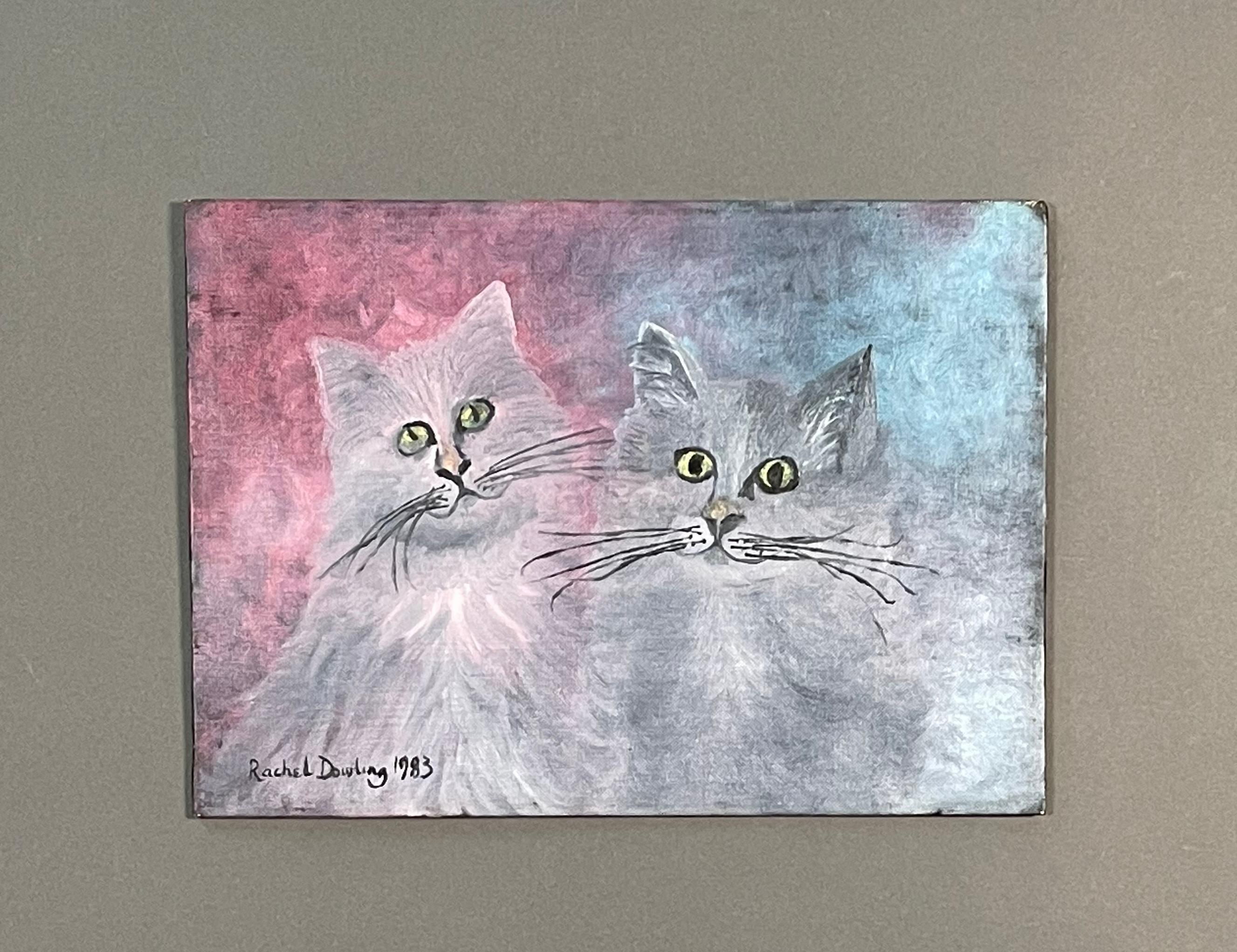 Late 20th Century Modern English Animalier Signed Painting Two Cats