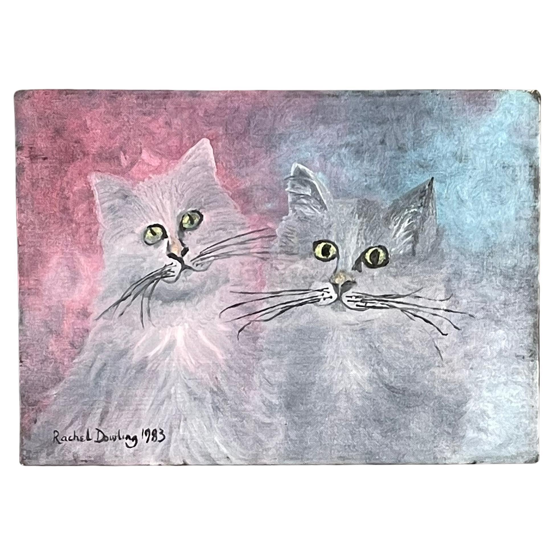 Modern English Animalier Signed Painting Two Cats