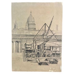 Vintage Modern English Drawing Docks of London