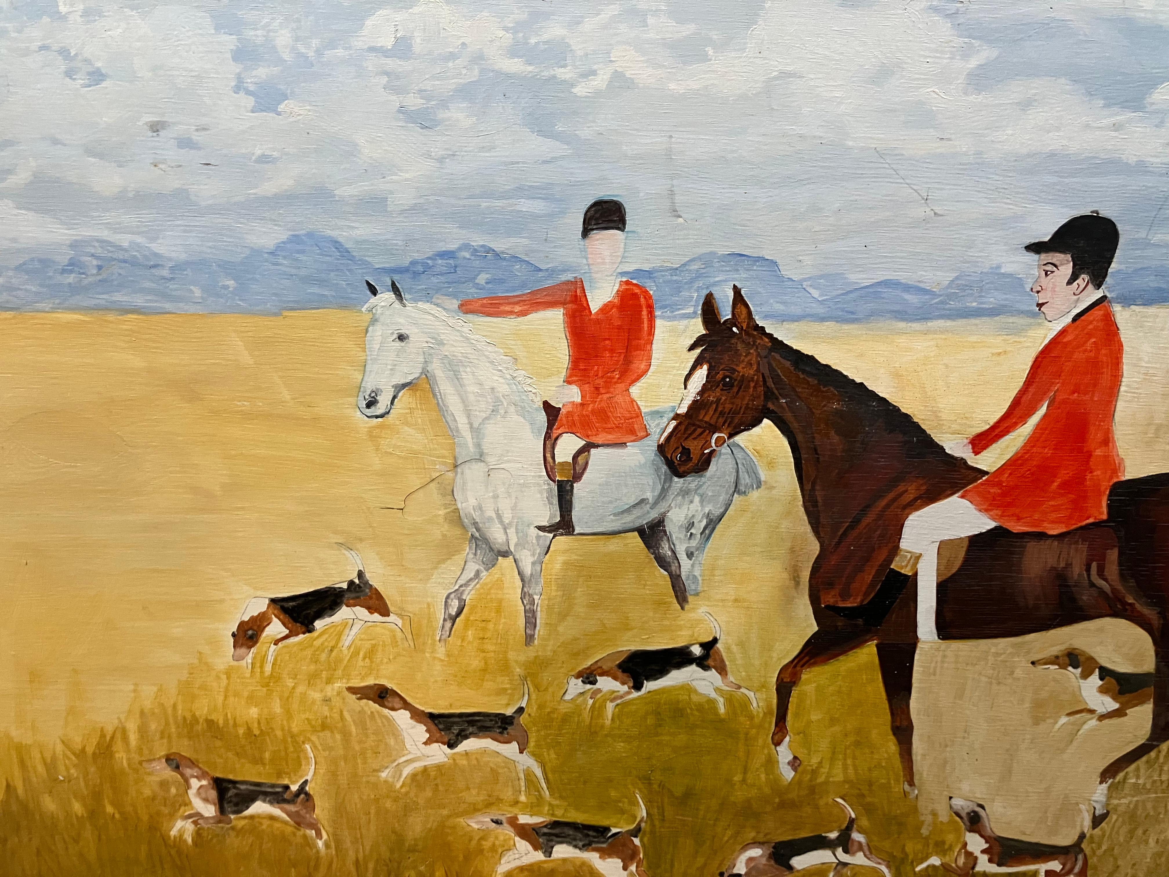 Modern English Hunt Scene Landscape With Horsemen and Hounds (Moderne) im Angebot