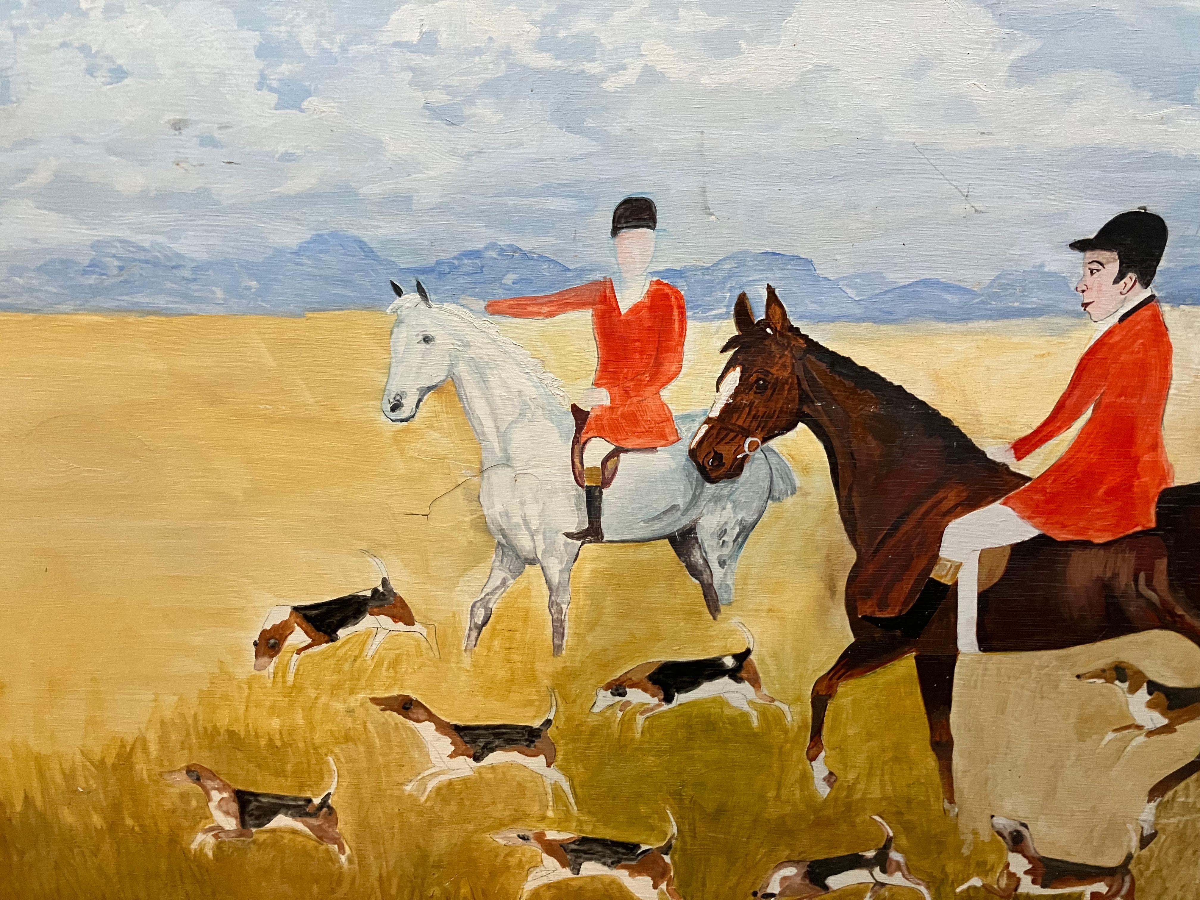 Modern English Hunt Scene Landscape With Horsemen and Hounds (amerikanisch) im Angebot