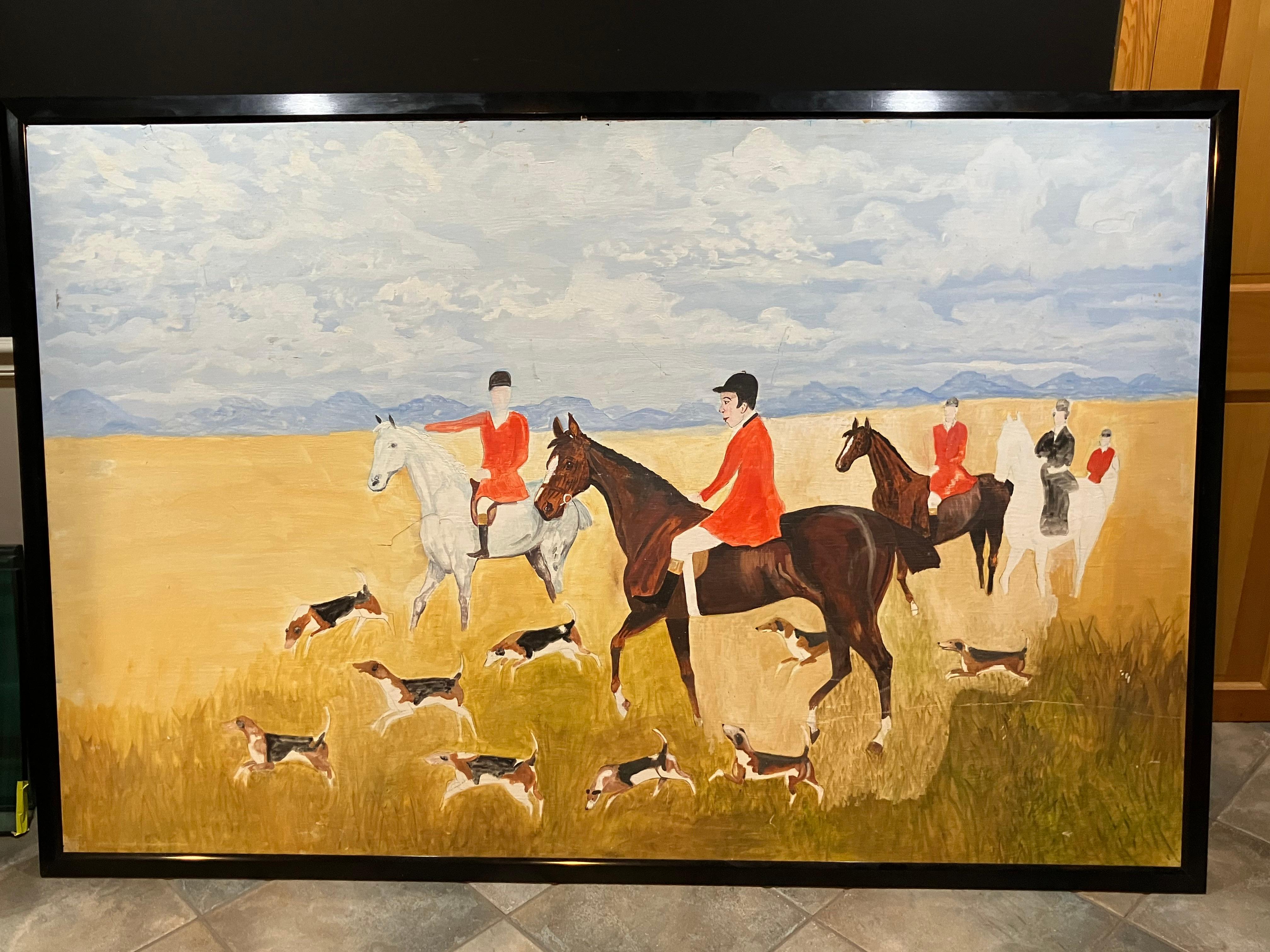 Modern English Hunt Scene Landscape With Horsemen and Hounds im Zustand „Gut“ im Angebot in Winnetka, IL