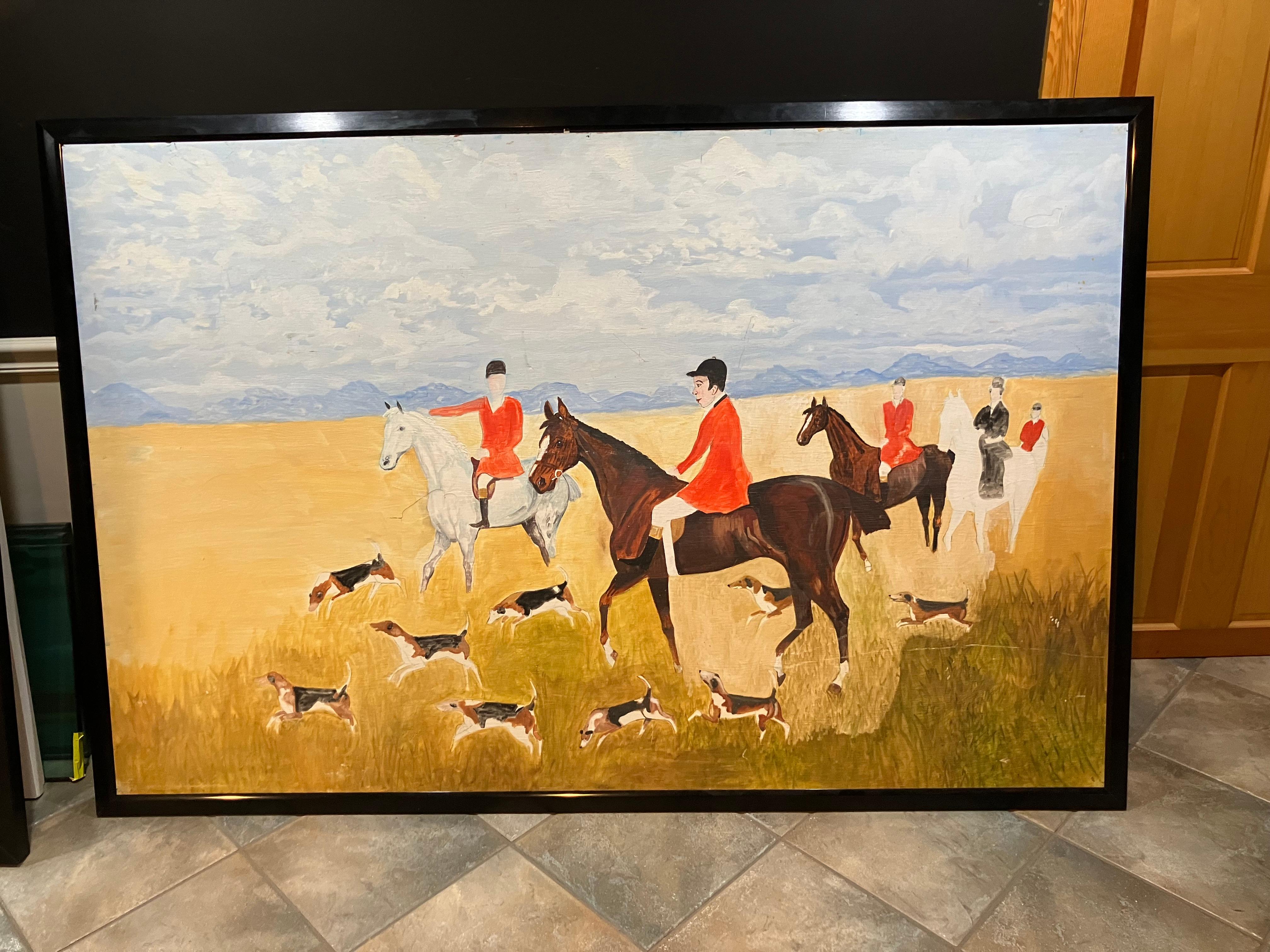 Modern English Hunt Scene Landscape With Horsemen and Hounds (20. Jahrhundert) im Angebot