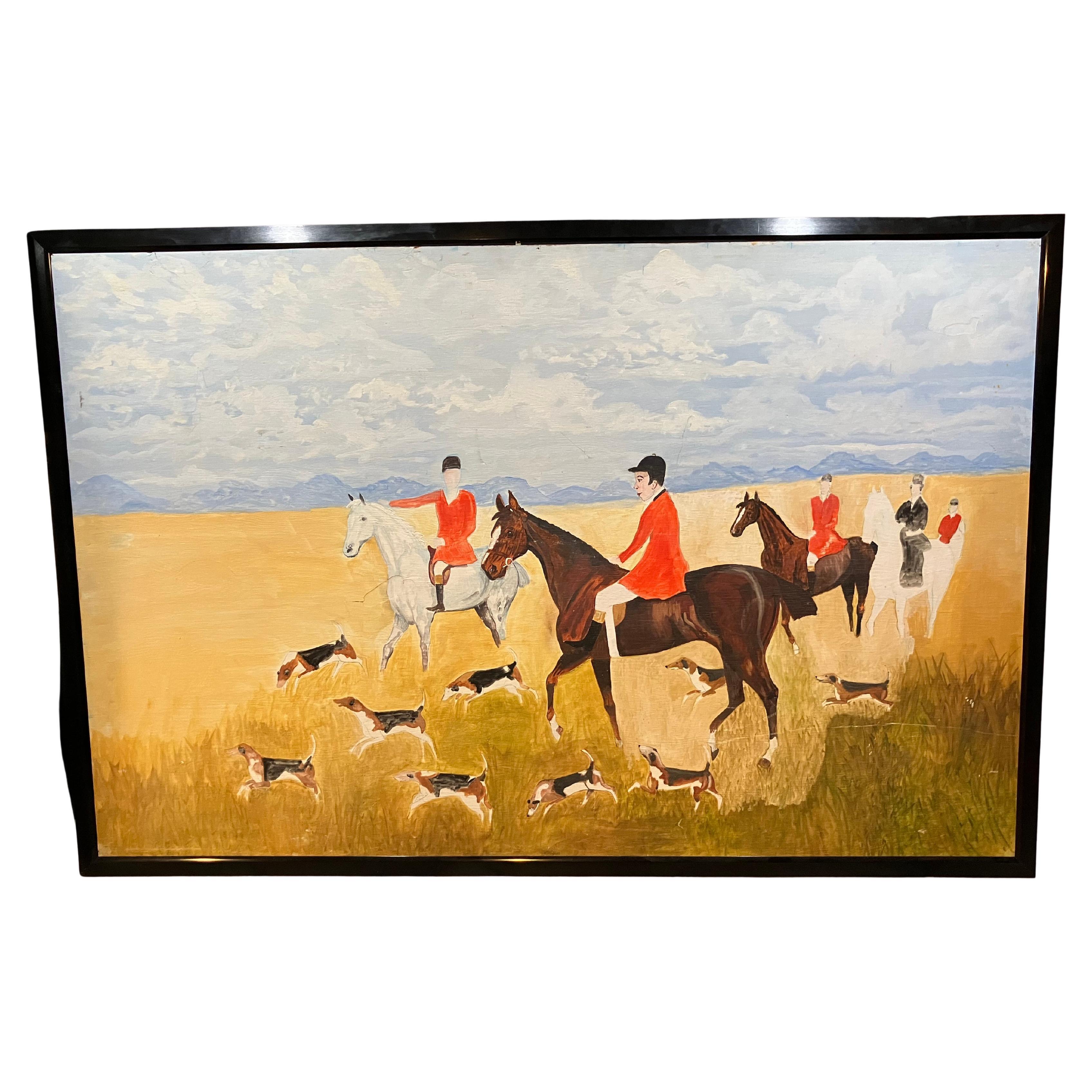 Modern English Hunt Scene Landscape With Horsemen and Hounds im Angebot