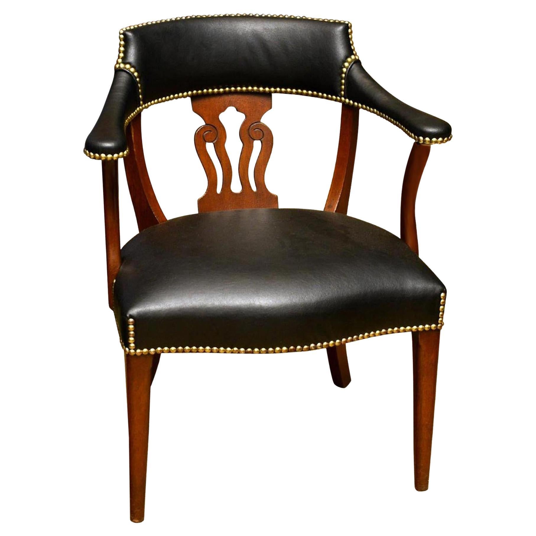 Modern English Mahogany and Leather Captains Chair For Sale